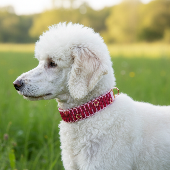 Hundehalsband Biothane Paracord Rosa mit Perlen